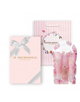 OHANA MAHAALO 愛戀茉莉 涼夏禮盒(保濕霧/去角質/涼感冰沙)+粉紅禮物盒(大)+大紙袋安摩兒
